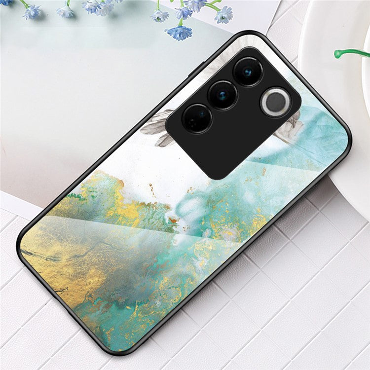 For vivo S16 Marble Pattern Printing Tempered Glass Protective Phone Back Cover Anti-fall PC + TPU Phone Case - Flying Pigeon Marble