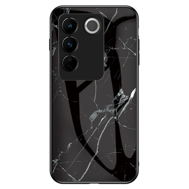 For vivo S16 Marble Pattern Printing Tempered Glass Protective Phone Back Cover Anti-fall PC + TPU Phone Case - Black Marble