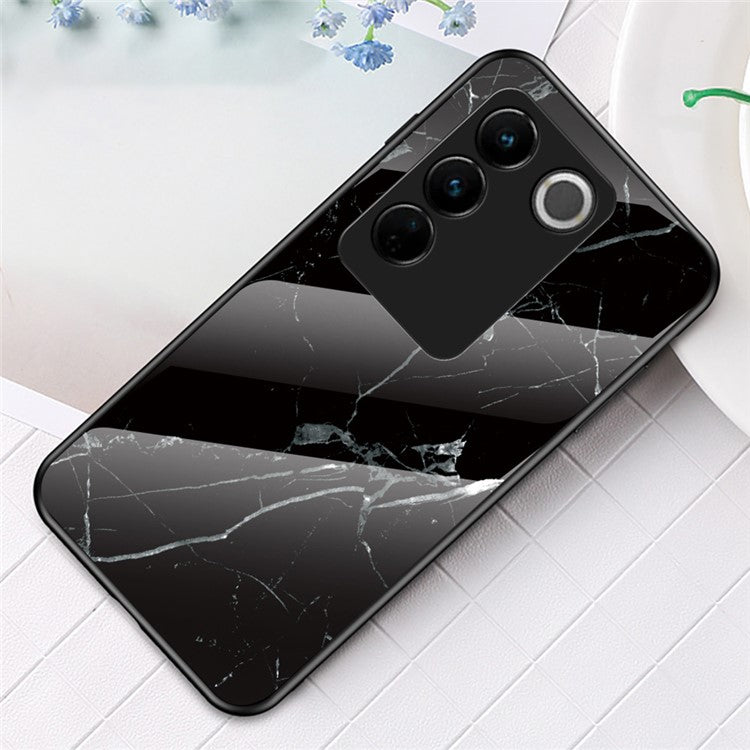 For vivo S16 Marble Pattern Printing Tempered Glass Protective Phone Back Cover Anti-fall PC + TPU Phone Case - Black Marble