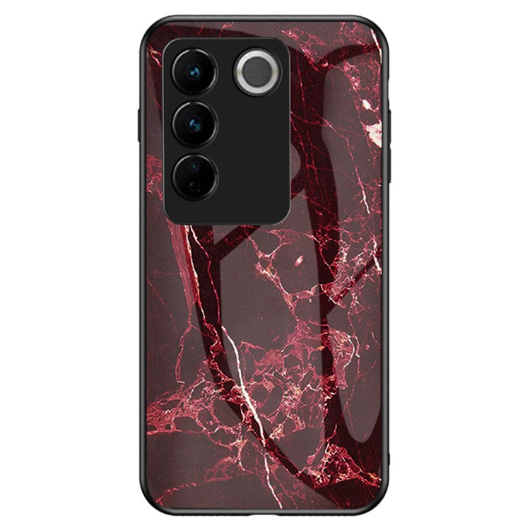 For vivo S16 Marble Pattern Printing Tempered Glass Protective Phone Back Cover Anti-fall PC + TPU Phone Case - Blood Red Marble