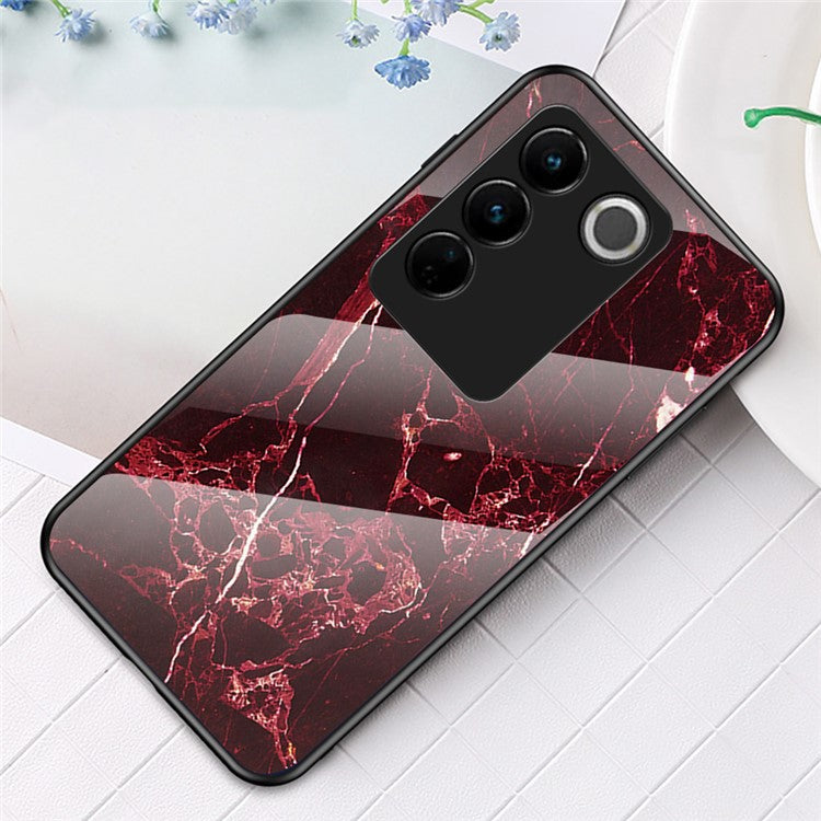 For vivo S16 Marble Pattern Printing Tempered Glass Protective Phone Back Cover Anti-fall PC + TPU Phone Case - Blood Red Marble