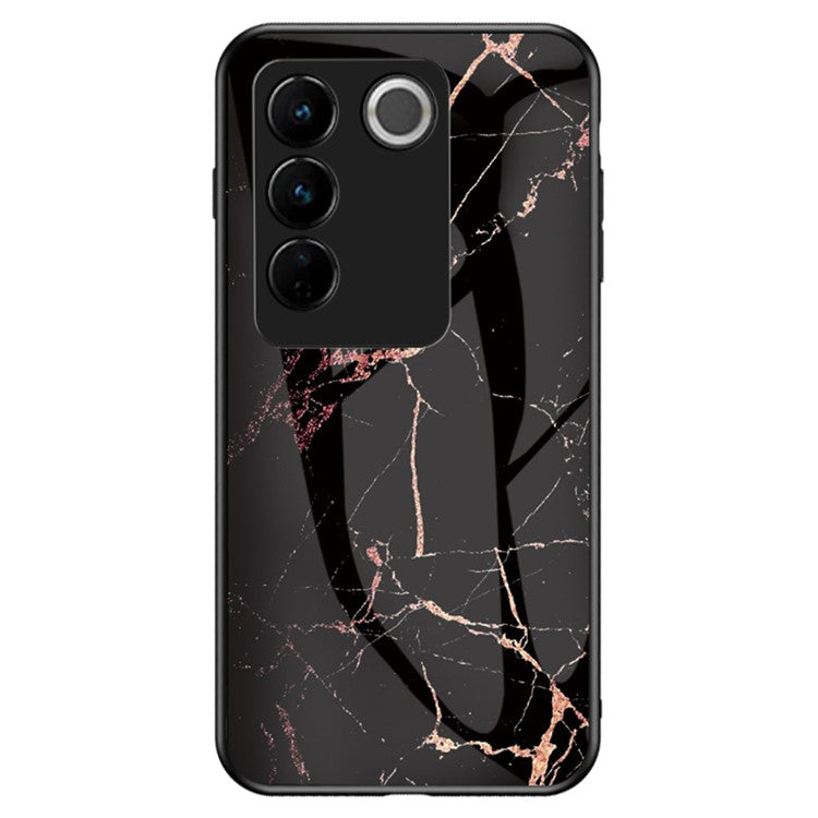 For vivo S16 Marble Pattern Printing Tempered Glass Protective Phone Back Cover Anti-fall PC + TPU Phone Case - Gold Black Marble