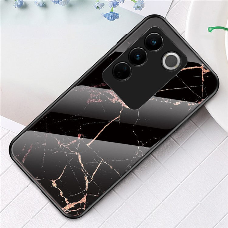 For vivo S16 Marble Pattern Printing Tempered Glass Protective Phone Back Cover Anti-fall PC + TPU Phone Case - Gold Black Marble