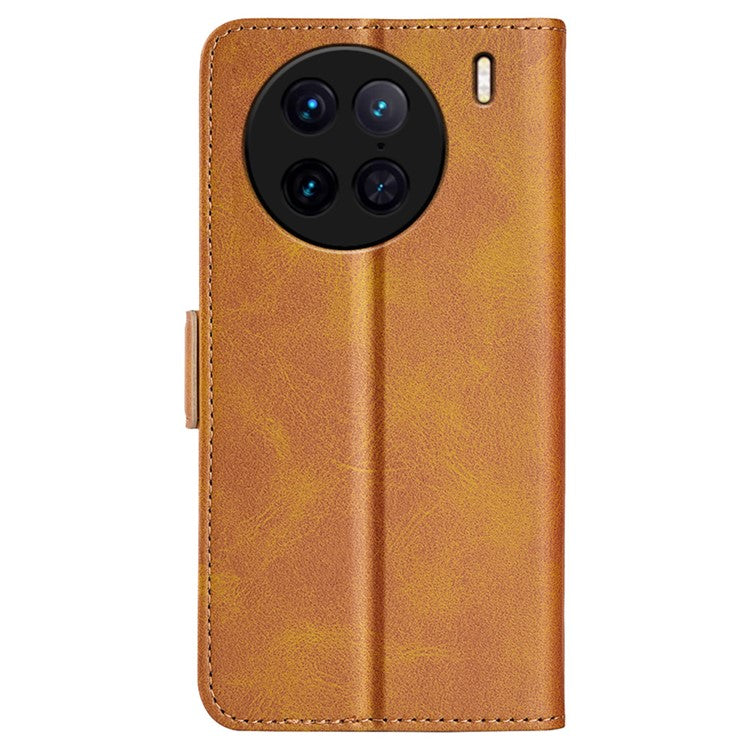 For vivo X90 Pro 5G Calf Texture Stand Phone Case PU Leather Dual Magnetic Clasp Wallet Drop Protection Phone Cover - Yellow