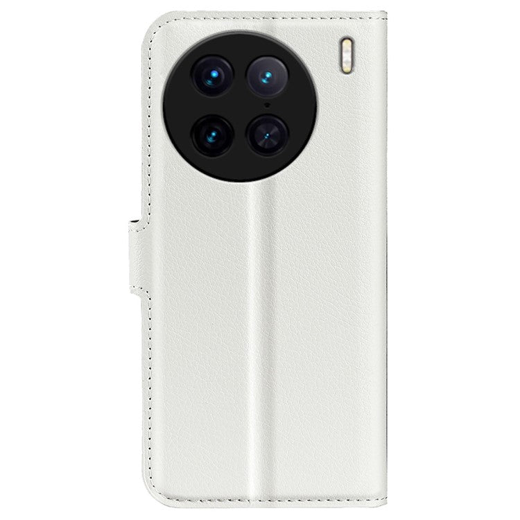 For vivo X90 Pro 5G Full Protection Flip Phone Case Anti-scratch Litchi Texture PU Leather Stand Wallet Phone Cover - White