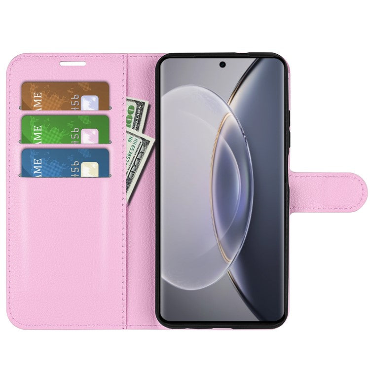 For vivo X90 Pro 5G Full Protection Flip Phone Case Anti-scratch Litchi Texture PU Leather Stand Wallet Phone Cover - Pink