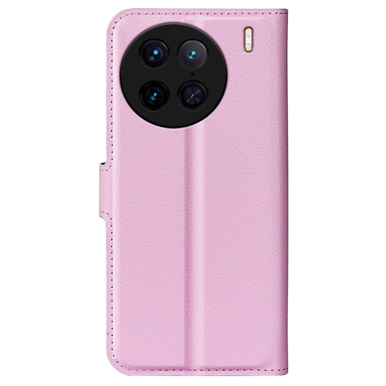 For vivo X90 Pro 5G Full Protection Flip Phone Case Anti-scratch Litchi Texture PU Leather Stand Wallet Phone Cover - Pink