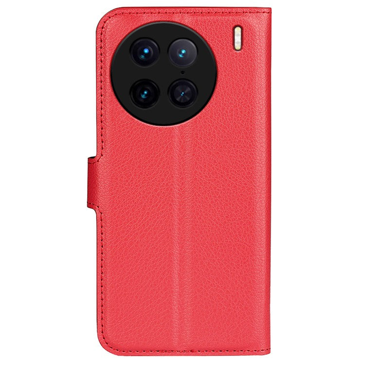 For vivo X90 Pro 5G Full Protection Flip Phone Case Anti-scratch Litchi Texture PU Leather Stand Wallet Phone Cover - Red