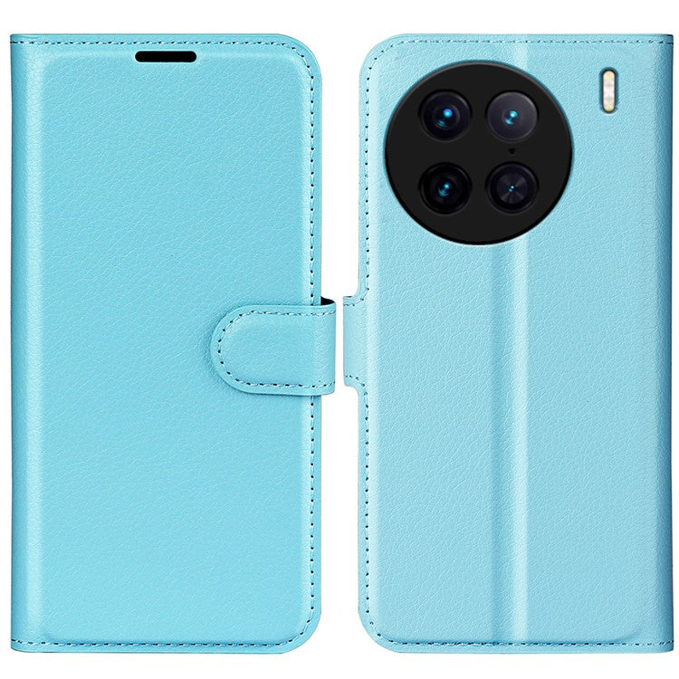 For vivo X90 Pro 5G Full Protection Flip Phone Case Anti-scratch Litchi Texture PU Leather Stand Wallet Phone Cover - Blue