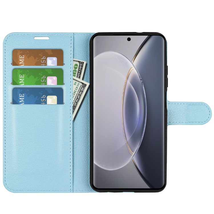 For vivo X90 Pro 5G Full Protection Flip Phone Case Anti-scratch Litchi Texture PU Leather Stand Wallet Phone Cover - Blue