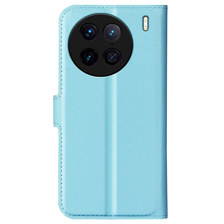 For vivo X90 Pro 5G Full Protection Flip Phone Case Anti-scratch Litchi Texture PU Leather Stand Wallet Phone Cover - Blue