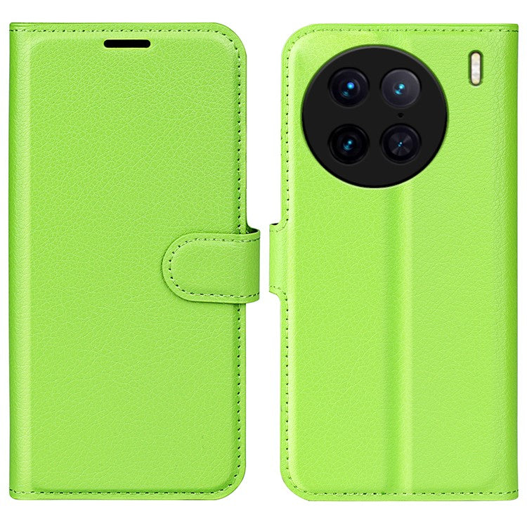 For vivo X90 Pro 5G Full Protection Flip Phone Case Anti-scratch Litchi Texture PU Leather Stand Wallet Phone Cover - Green