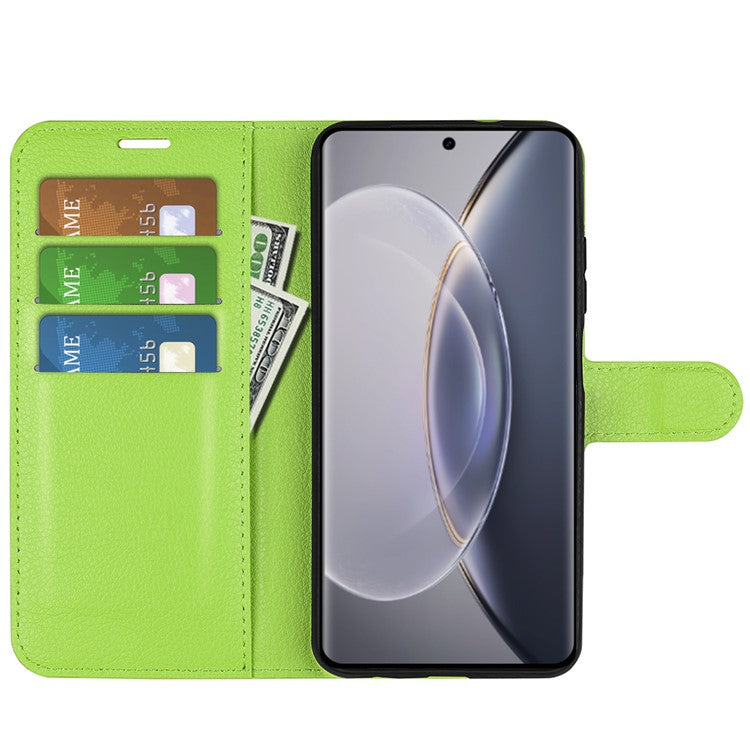 For vivo X90 Pro 5G Full Protection Flip Phone Case Anti-scratch Litchi Texture PU Leather Stand Wallet Phone Cover - Green