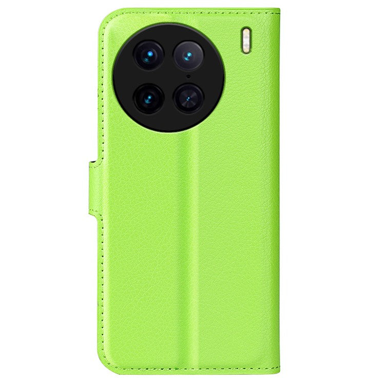 For vivo X90 Pro 5G Full Protection Flip Phone Case Anti-scratch Litchi Texture PU Leather Stand Wallet Phone Cover - Green