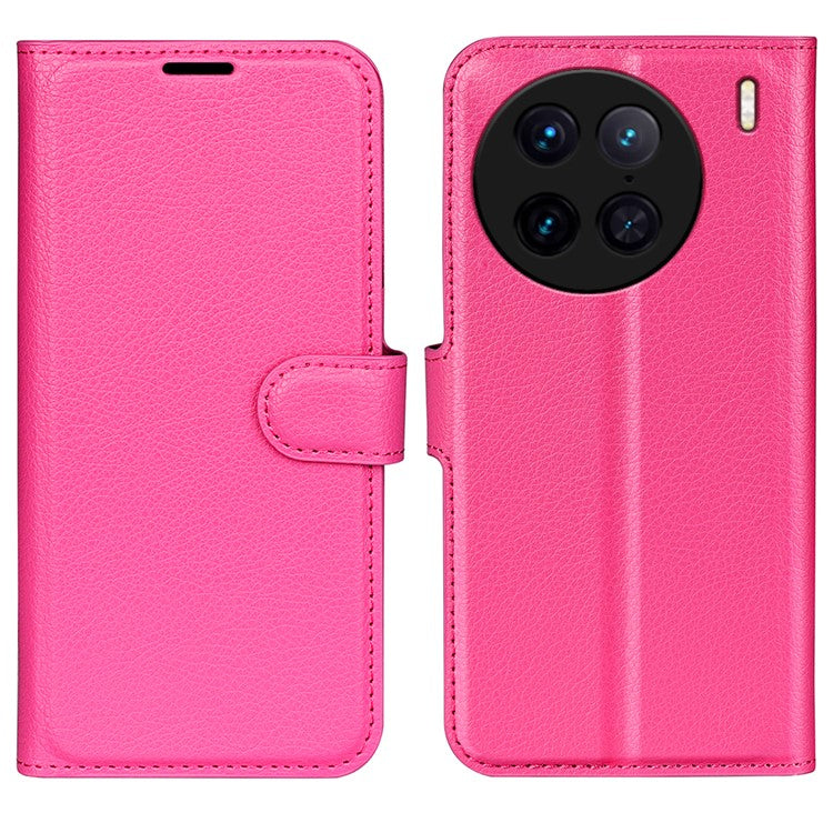 For vivo X90 Pro 5G Full Protection Flip Phone Case Anti-scratch Litchi Texture PU Leather Stand Wallet Phone Cover - Rose