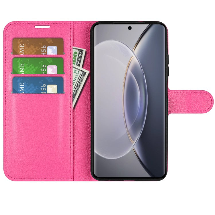 For vivo X90 Pro 5G Full Protection Flip Phone Case Anti-scratch Litchi Texture PU Leather Stand Wallet Phone Cover - Rose