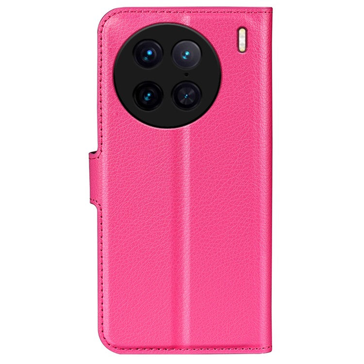 For vivo X90 Pro 5G Full Protection Flip Phone Case Anti-scratch Litchi Texture PU Leather Stand Wallet Phone Cover - Rose