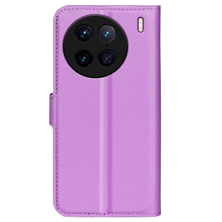 For vivo X90 Pro 5G Full Protection Flip Phone Case Anti-scratch Litchi Texture PU Leather Stand Wallet Phone Cover - Purple