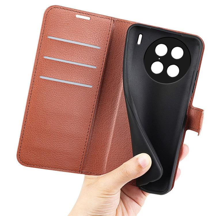 For vivo X90 Pro 5G Full Protection Flip Phone Case Anti-scratch Litchi Texture PU Leather Stand Wallet Phone Cover - Brown