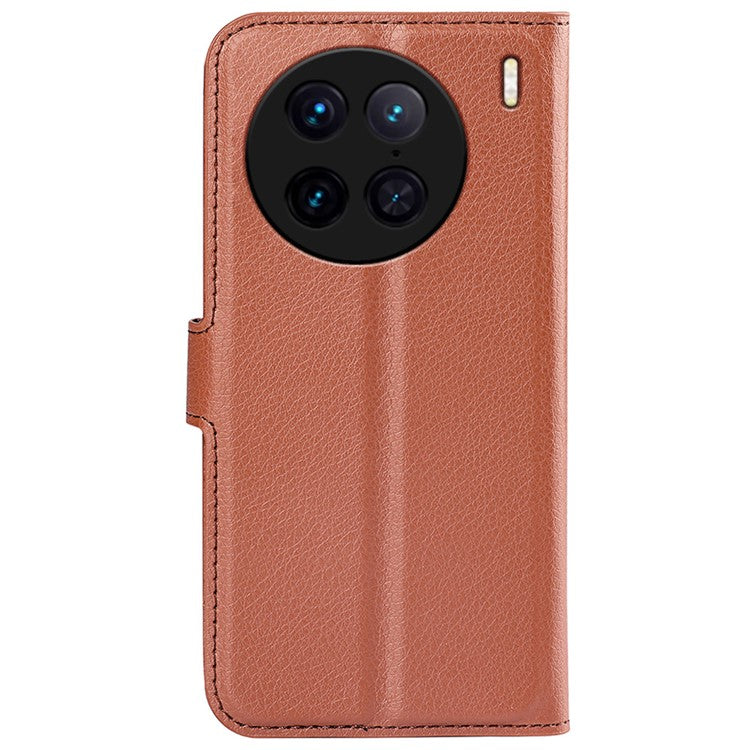 For vivo X90 Pro 5G Full Protection Flip Phone Case Anti-scratch Litchi Texture PU Leather Stand Wallet Phone Cover - Brown