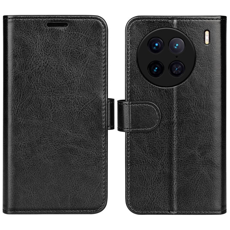 For vivo X90 Pro 5G Drop Protection Crazy Horse Texture Flip Stand Phone Case PU Leather+TPU Phone Wallet Cover - Black