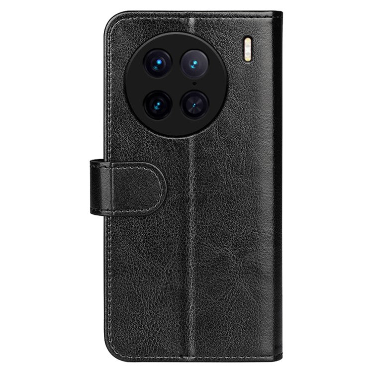 For vivo X90 Pro 5G Drop Protection Crazy Horse Texture Flip Stand Phone Case PU Leather+TPU Phone Wallet Cover - Black