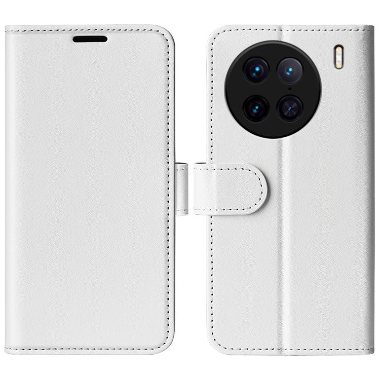 For vivo X90 Pro 5G Drop Protection Crazy Horse Texture Flip Stand Phone Case PU Leather+TPU Phone Wallet Cover - White