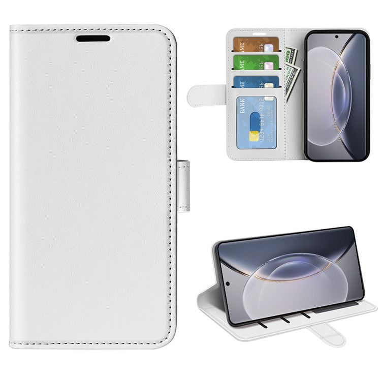 For vivo X90 Pro 5G Drop Protection Crazy Horse Texture Flip Stand Phone Case PU Leather+TPU Phone Wallet Cover - White