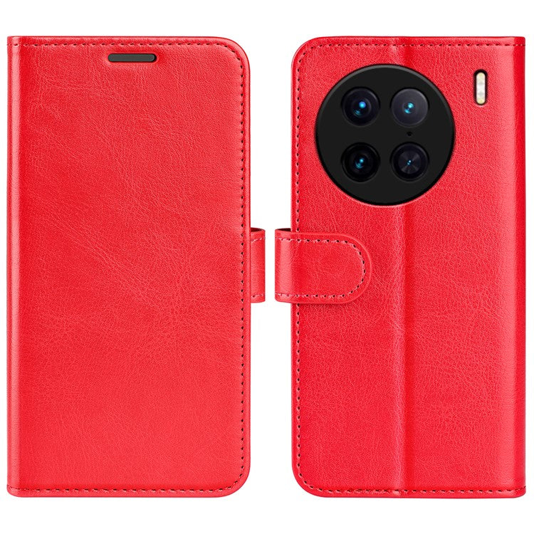 For vivo X90 Pro 5G Drop Protection Crazy Horse Texture Flip Stand Phone Case PU Leather+TPU Phone Wallet Cover - Red