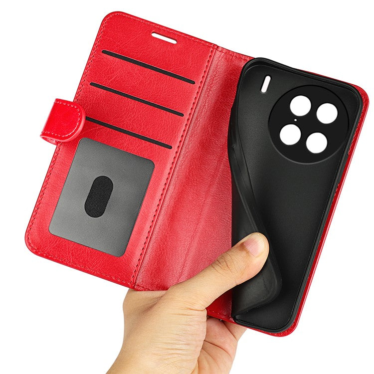 For vivo X90 Pro 5G Drop Protection Crazy Horse Texture Flip Stand Phone Case PU Leather+TPU Phone Wallet Cover - Red