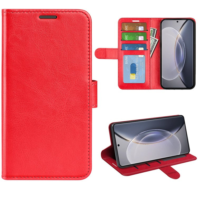 For vivo X90 Pro 5G Drop Protection Crazy Horse Texture Flip Stand Phone Case PU Leather+TPU Phone Wallet Cover - Red