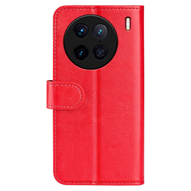 For vivo X90 Pro 5G Drop Protection Crazy Horse Texture Flip Stand Phone Case PU Leather+TPU Phone Wallet Cover - Red