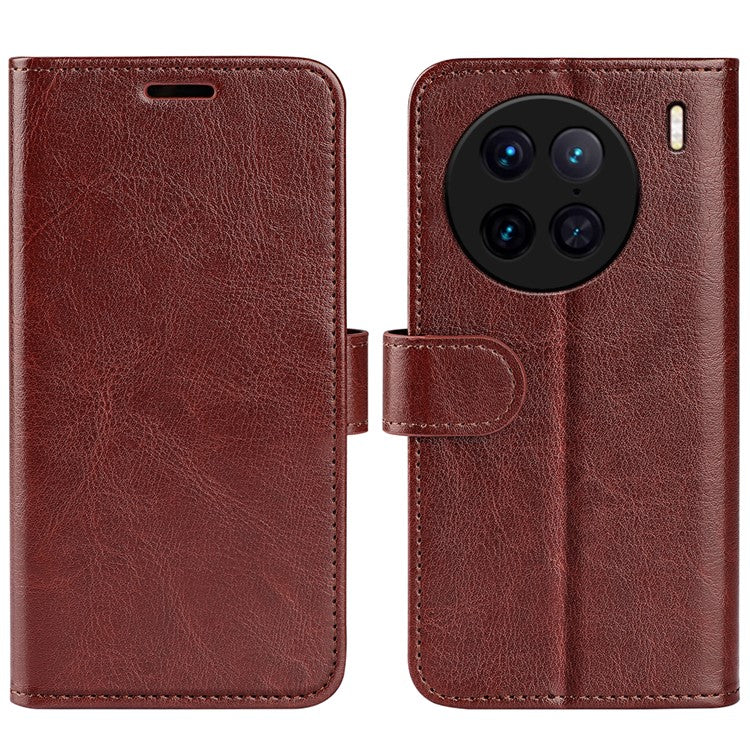 For vivo X90 Pro 5G Drop Protection Crazy Horse Texture Flip Stand Phone Case PU Leather+TPU Phone Wallet Cover - Brown