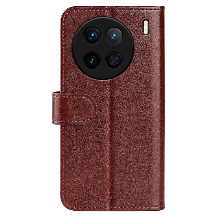 For vivo X90 Pro 5G Drop Protection Crazy Horse Texture Flip Stand Phone Case PU Leather+TPU Phone Wallet Cover - Brown