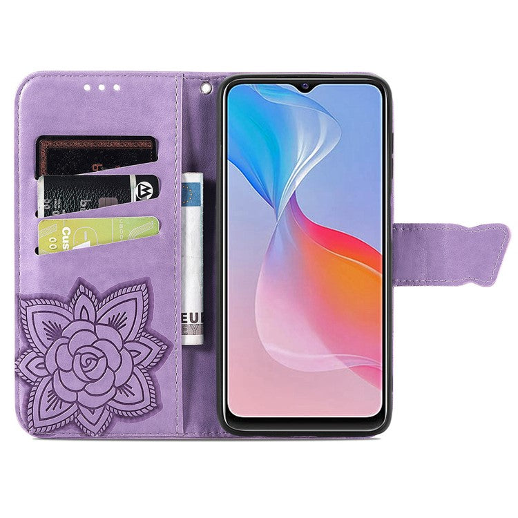 For vivo Y21 / Y21s / Y33s Anti-drop PU Leather Phone Case Imprinted Butterfly Pattern Stand Wallet Cell Phone Cover - Light Purple