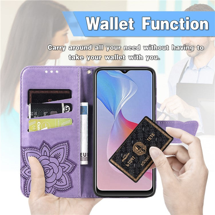 For vivo Y21 / Y21s / Y33s Anti-drop PU Leather Phone Case Imprinted Butterfly Pattern Stand Wallet Cell Phone Cover - Light Purple