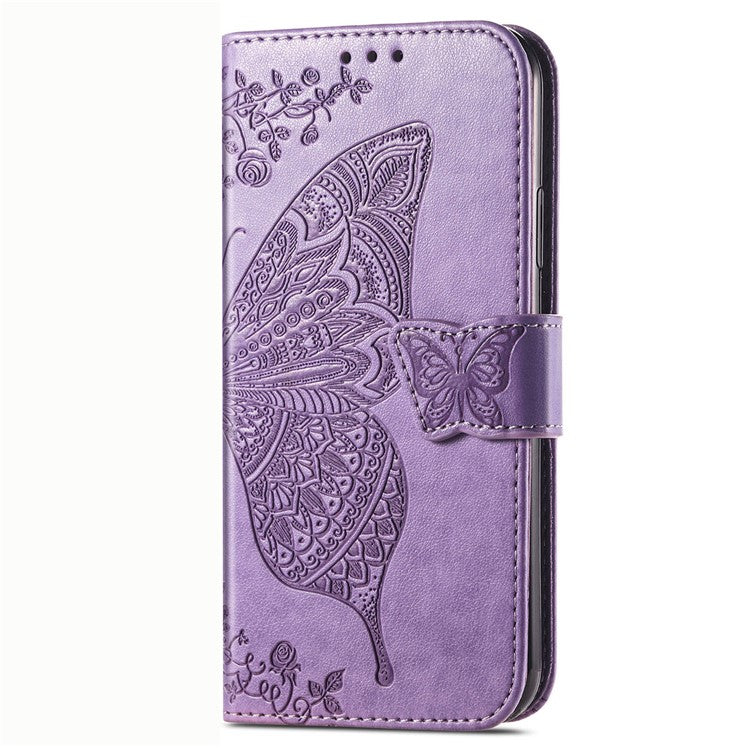 For vivo Y21 / Y21s / Y33s Anti-drop PU Leather Phone Case Imprinted Butterfly Pattern Stand Wallet Cell Phone Cover - Light Purple