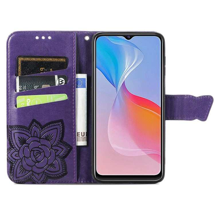 For vivo Y21 / Y21s / Y33s Anti-drop PU Leather Phone Case Imprinted Butterfly Pattern Stand Wallet Cell Phone Cover - Purple