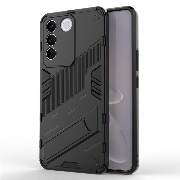 Anti-drop Phone Case For vivo S16e 5G, Kickstand Soft TPU Hard PC Phone Back Cover - Black