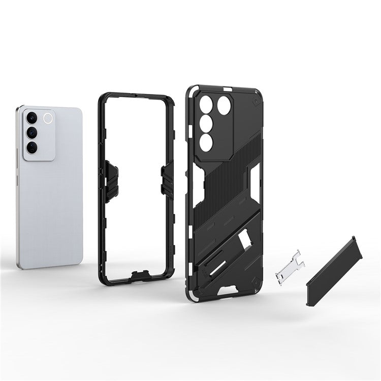 Anti-drop Phone Case For vivo S16e 5G, Kickstand Soft TPU Hard PC Phone Back Cover - Black