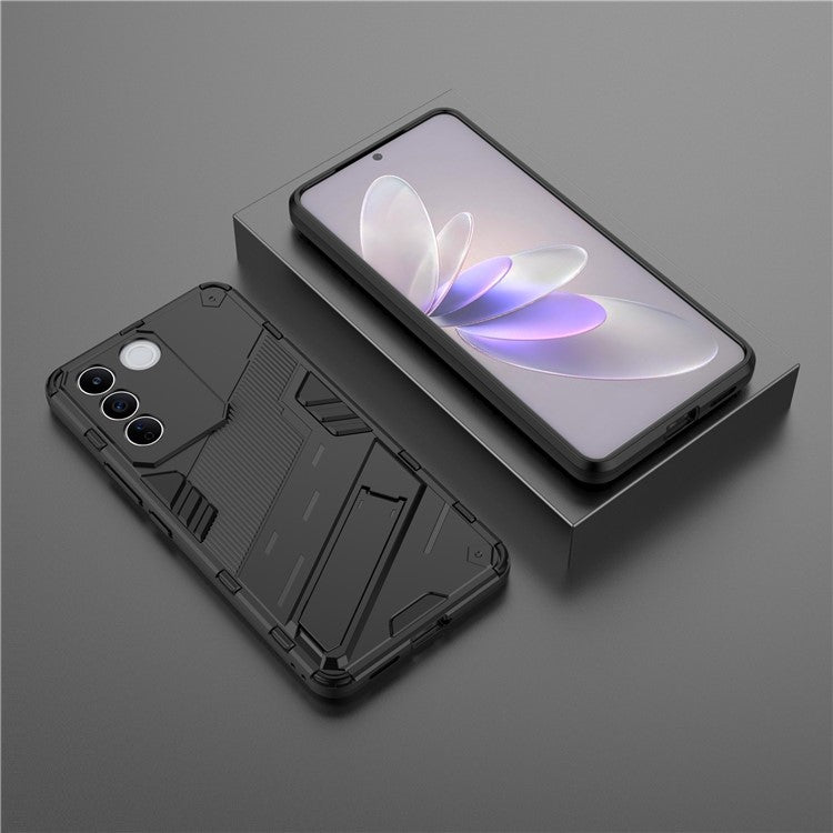 Anti-drop Phone Case For vivo S16e 5G, Kickstand Soft TPU Hard PC Phone Back Cover - Black