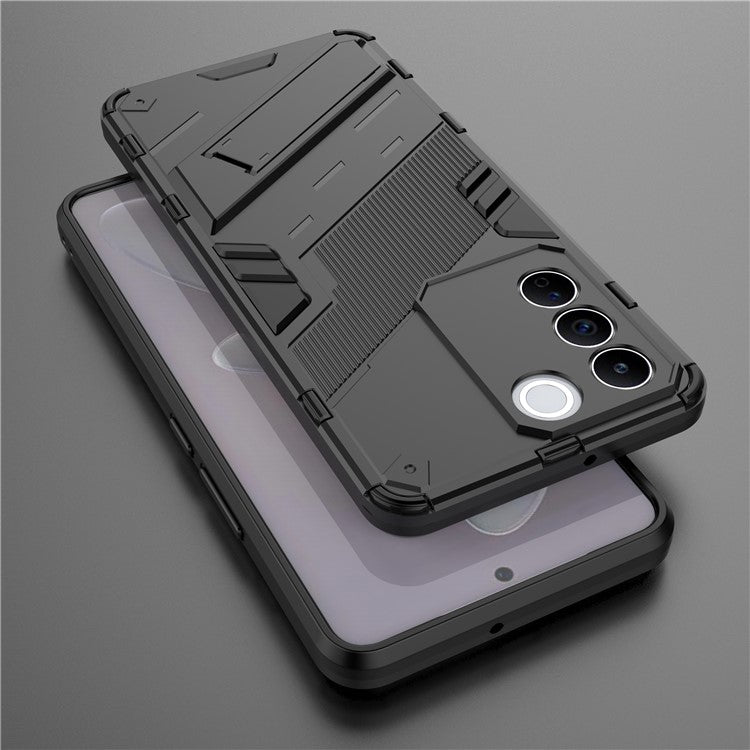 Anti-drop Phone Case For vivo S16e 5G, Kickstand Soft TPU Hard PC Phone Back Cover - Black