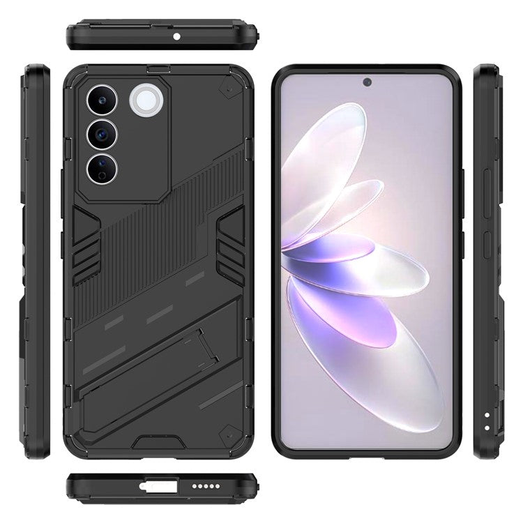 Anti-drop Phone Case For vivo S16e 5G, Kickstand Soft TPU Hard PC Phone Back Cover - Black