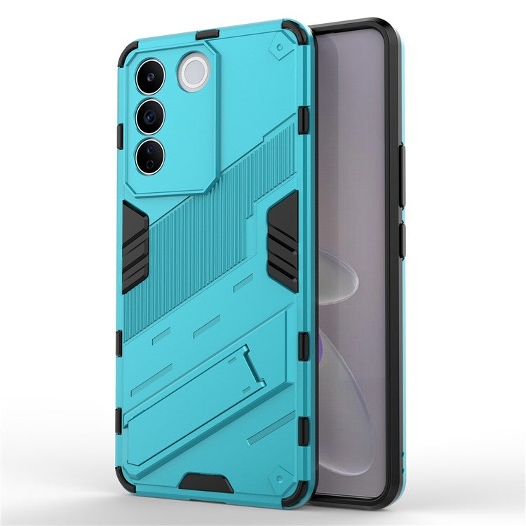 Anti-drop Phone Case For vivo S16e 5G, Kickstand Soft TPU Hard PC Phone Back Cover - Baby Blue