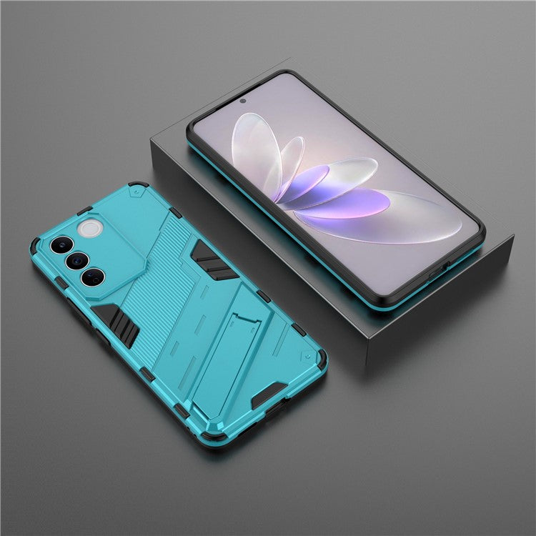 Anti-drop Phone Case For vivo S16e 5G, Kickstand Soft TPU Hard PC Phone Back Cover - Baby Blue