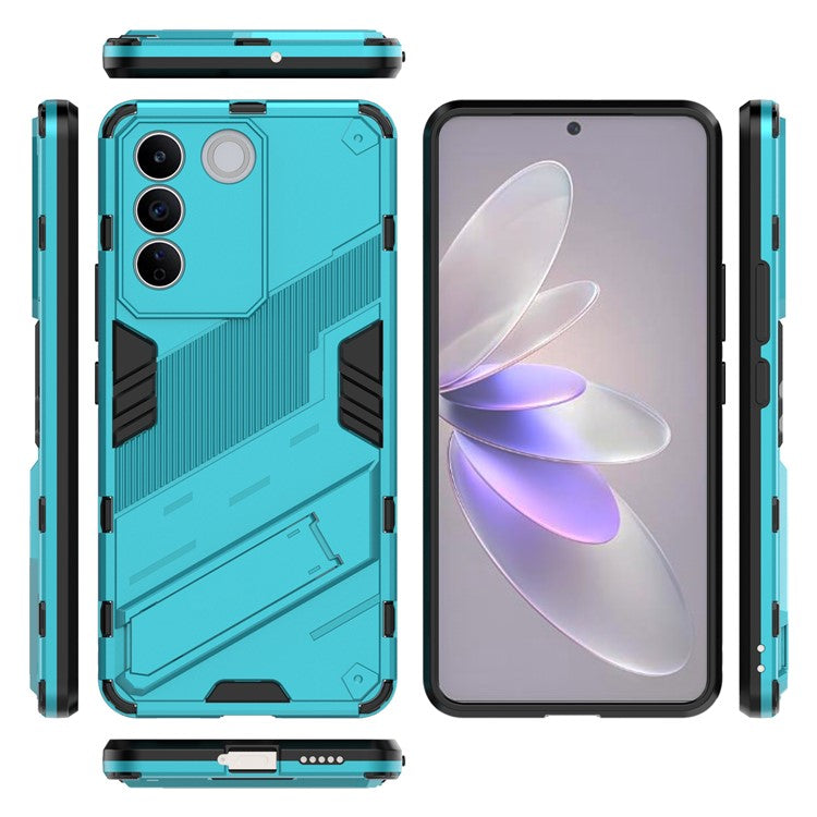 Anti-drop Phone Case For vivo S16e 5G, Kickstand Soft TPU Hard PC Phone Back Cover - Baby Blue