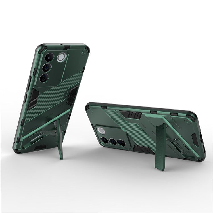 Anti-drop Phone Case For vivo S16e 5G, Kickstand Soft TPU Hard PC Phone Back Cover - Green