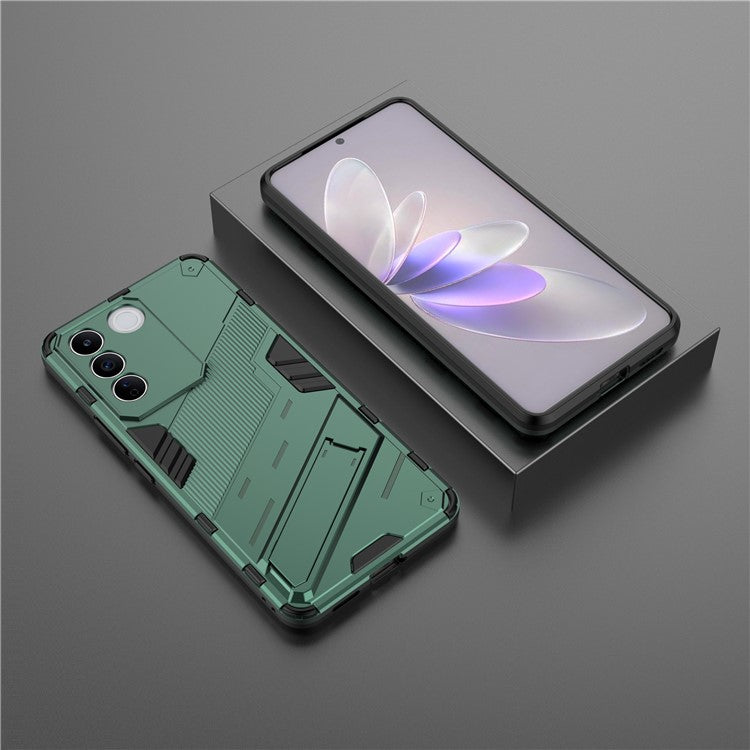 Anti-drop Phone Case For vivo S16e 5G, Kickstand Soft TPU Hard PC Phone Back Cover - Green