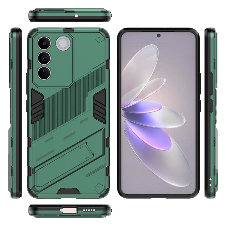 Anti-drop Phone Case For vivo S16e 5G, Kickstand Soft TPU Hard PC Phone Back Cover - Green