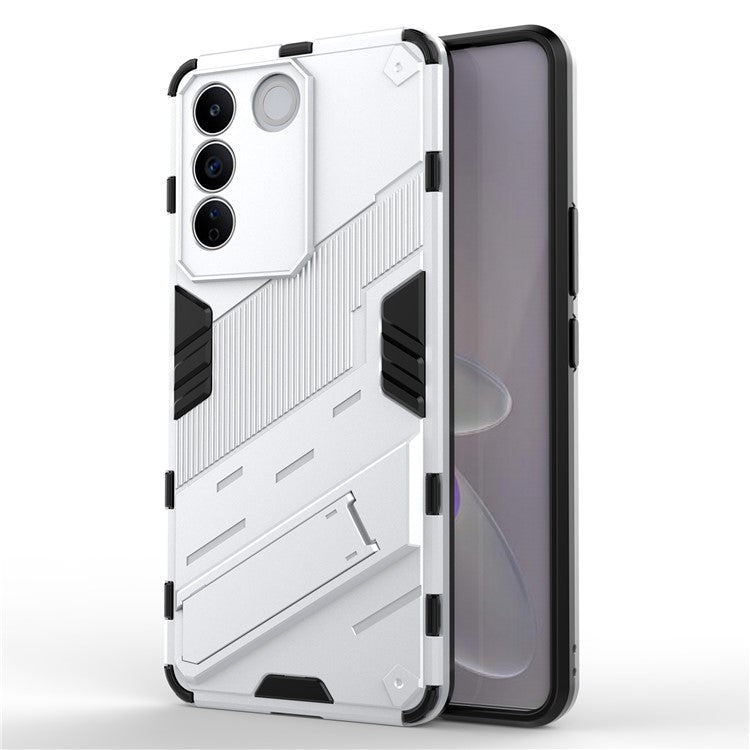 Anti-drop Phone Case For vivo S16e 5G, Kickstand Soft TPU Hard PC Phone Back Cover - White